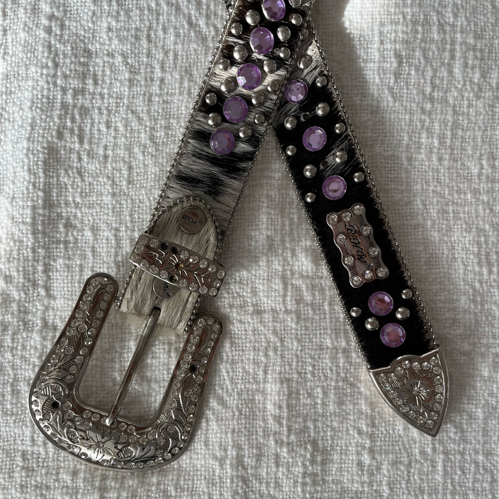 GUC bling Western Belt w Purple Crystals